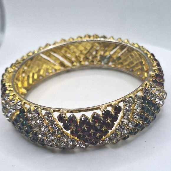 Gorgeous Sparkly Exotic Bangle Bracelet Red, Green, and White Austrian Crystals - Picture 3 of 6